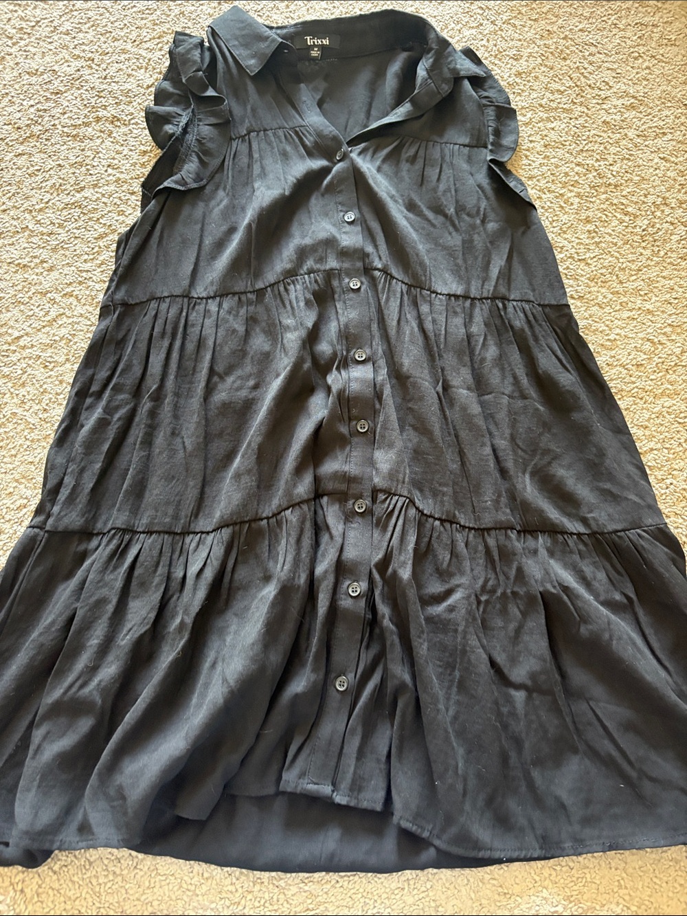 Trinity Black Button-Front Tiered Midi Dress